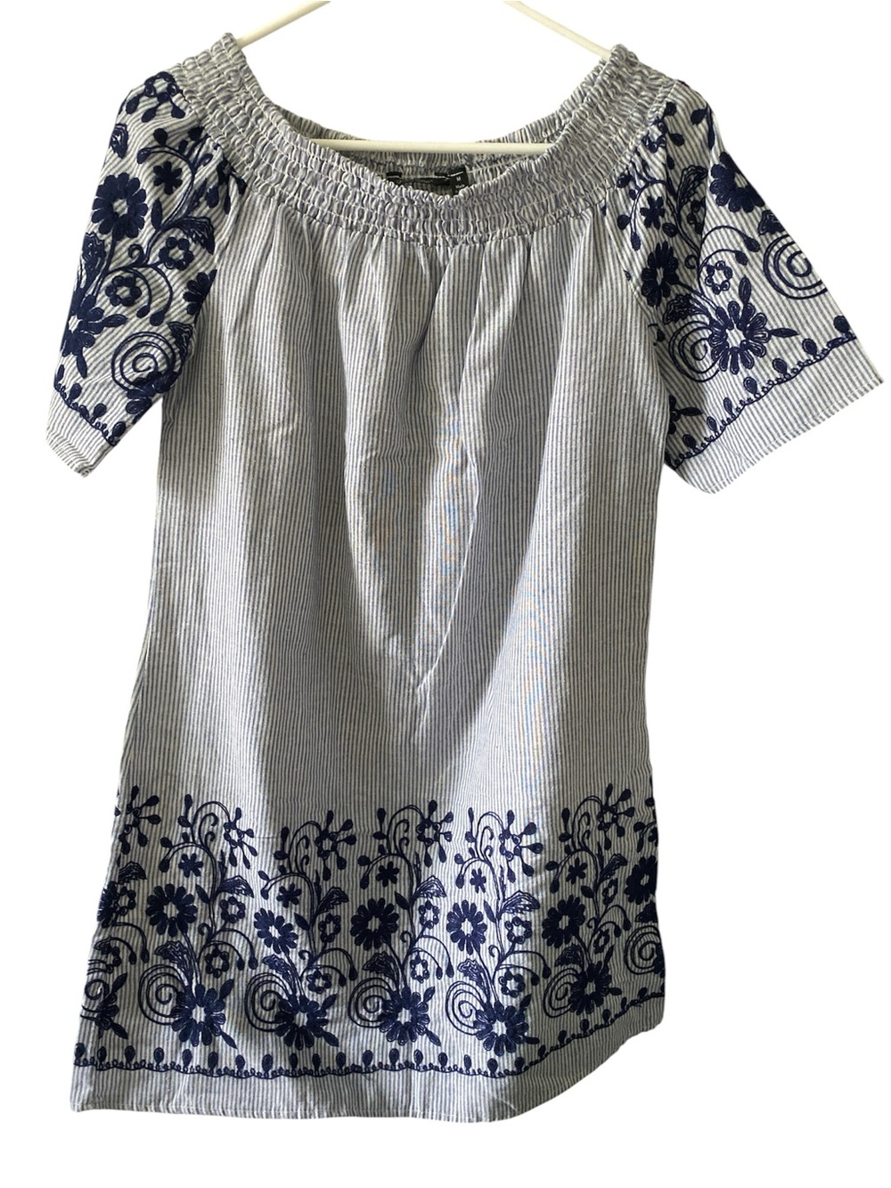 Mlle Gabrielle Blue and White Striped Elastic Waist Tunic